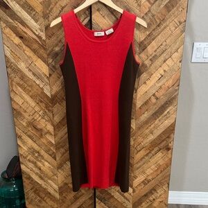 Neiman Marcus Exclusive Red and Brown knit sheath dress. Silk linen and cotton.